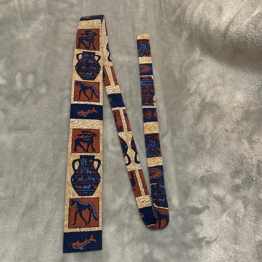 Vintage Rooster Batik Tie Jacob Reed's Sons Hand Printed Ancient Pottery Animals